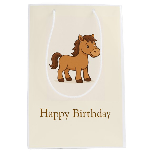 Kawaii Horse Illustration Medium Gift Bag (Front)