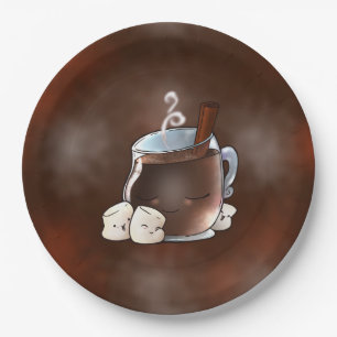 Kawaii Hot Chocolate and Marshmallows Paper Plate