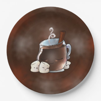 Kawaii Hot Chocolate and Marshmallows Paper Plate