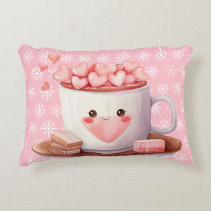 Kawaii hot Cocoa chocolate and snowflakes Decorative Cushion