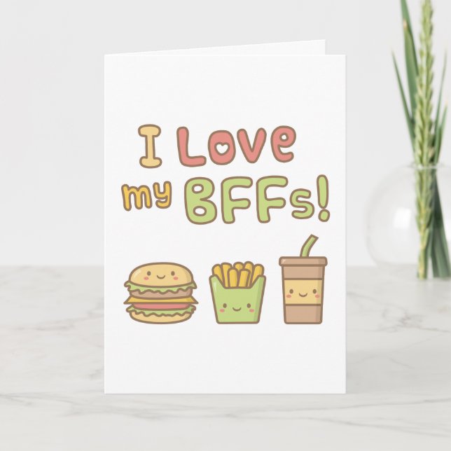 Kawaii I Love My BFFs Food Doodle for Best Friend Card (Front)
