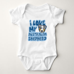 Kawaii I Love My Merle Australian Shepherd Baby Bodysuit