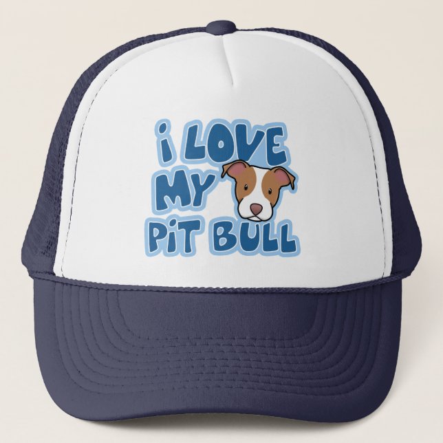 Kawaii I Love My Pit Bull Trucker Hat (Front)