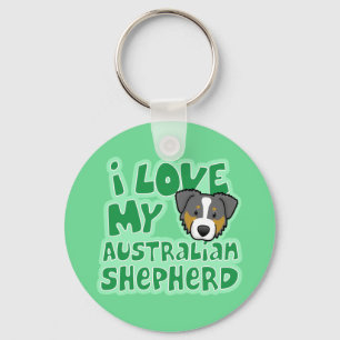 Kawaii I Love My Tri Colour Australian Shepherd Key Ring