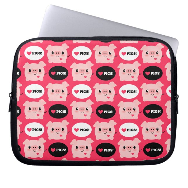 Kawaii I Love Pigs Laptop Sleeve (Front)