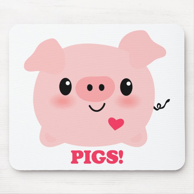 Kawaii I Love Pigs Mouse Mat (Front)