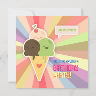 Kawaii Ice Cream Birthday Party Invitation
