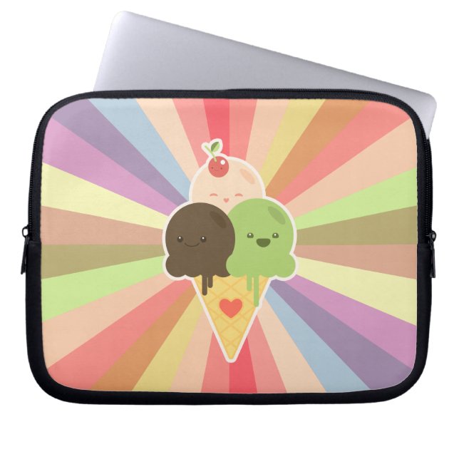 Kawaii Ice Cream Cartoon Laptop Sleeve (Front)