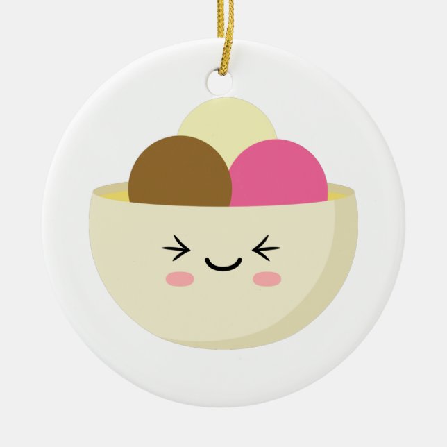Kawaii Ice Cream Ceramic Tree Decoration (Front)