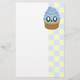KAWAII ICE CREAM CONE HAPPY BLUEBERRY CHECKERBOARD STATIONERY