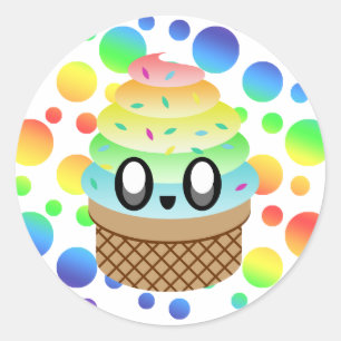 Kawaii Ice Cream Cone Rainbow Dots Classic Round Sticker