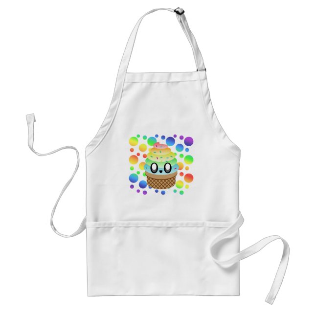 Kawaii Ice Cream Cone Rainbow Dots Standard Apron (Front)