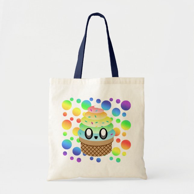 Kawaii Ice Cream Cone Rainbow Dots Tote Bag (Front)