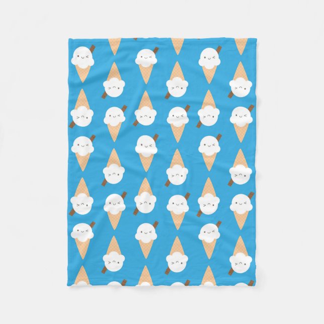 Kawaii Ice Cream Cones Fleece Blanket (Front)