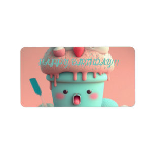 Kawaii  ice cream cup     card label