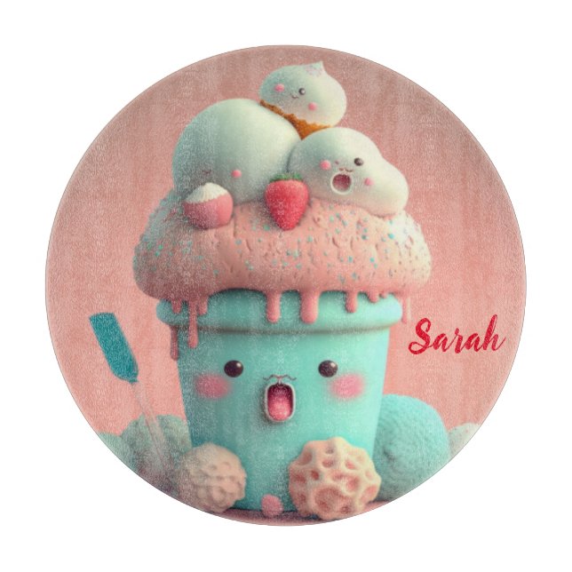 Kawaii  ice cream cup       cutting board (Front)
