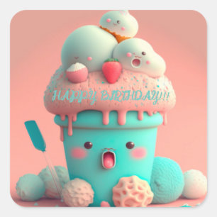Kawaii  ice cream cup      square sticker
