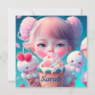 Kawaii  ice cream girl  card