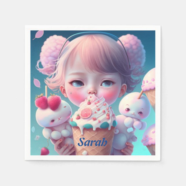 Kawaii  ice cream girl    napkin (Front)