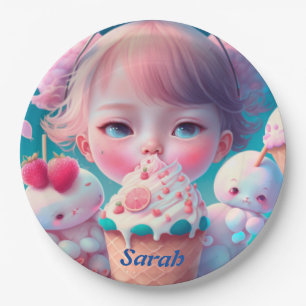 Kawaii  ice cream girl    paper plates