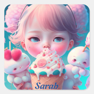 Kawaii  ice cream girl   square sticker