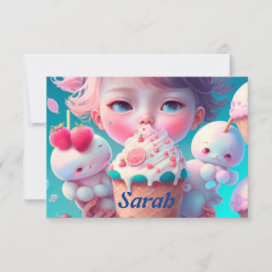 Kawaii  ice cream girl     thank you card