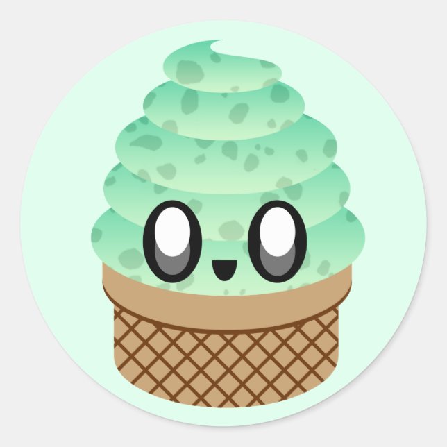kawaii ice cream mint chocolate chip classic round sticker (Front)