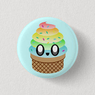 KAWAII ICE CREAM RAINBOW CONE PIN BUTTON