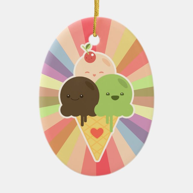 Kawaii Ice Cream Rainbow ornament (Front)