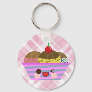 Kawaii Ice Cream Sundae Flavours Delicious Plaid Key Ring