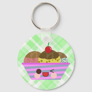 Kawaii Ice Cream Sundae Flavours Delicious Plaid Key Ring