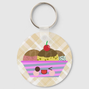 Kawaii Ice Cream Sundae Flavours Delicious Plaid Key Ring