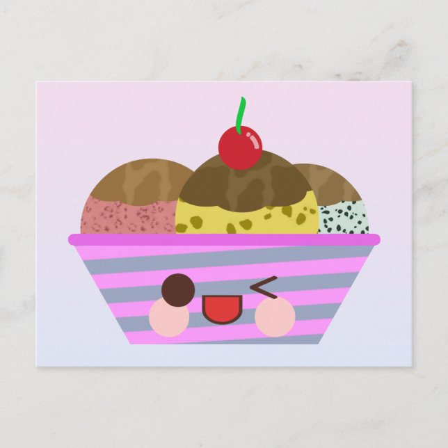 Kawaii Ice Cream Sundae Flavours Delicious Postcard (Front)