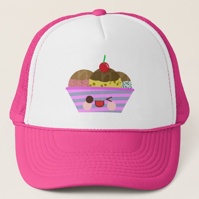 Kawaii Ice Cream Sundae Flavours Delicious Summer Trucker Hat (Front)