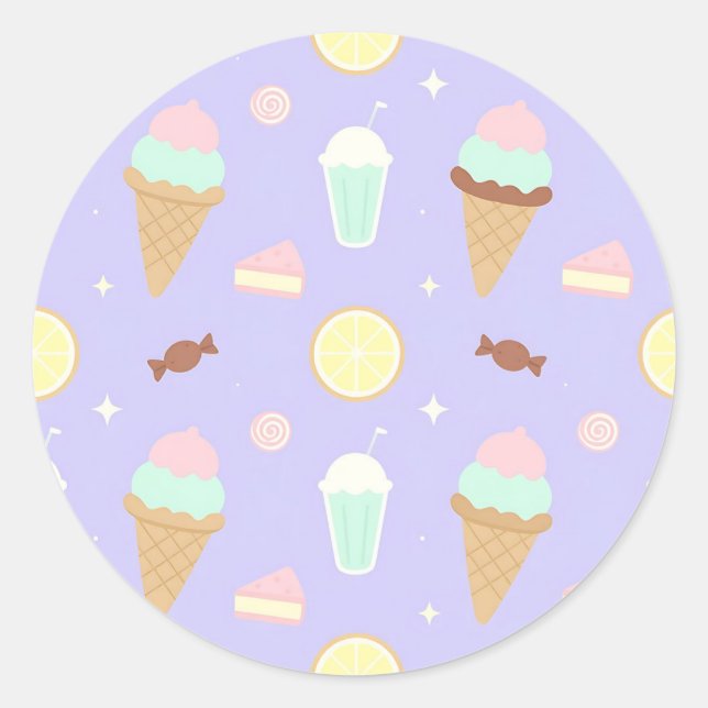 Kawaii Ice Cream Sweets Pattern Classic Round Sticker (Front)