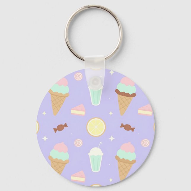 Kawaii Ice Cream Sweets Pattern Key Ring (Front)