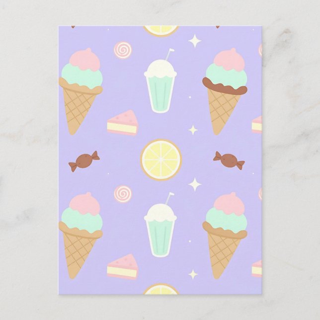 Kawaii Ice Cream Sweets Pattern Postcard (Front)