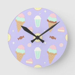 Kawaii Ice Cream Sweets Pattern Round Clock