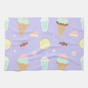 Kawaii Ice Cream Sweets Pattern Tea Towel