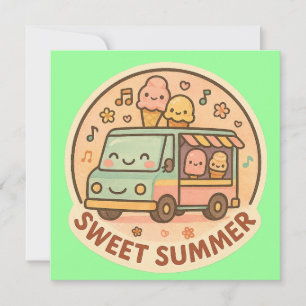 Kawaii Ice Cream Truck Sweet Summer Sticker Invitation