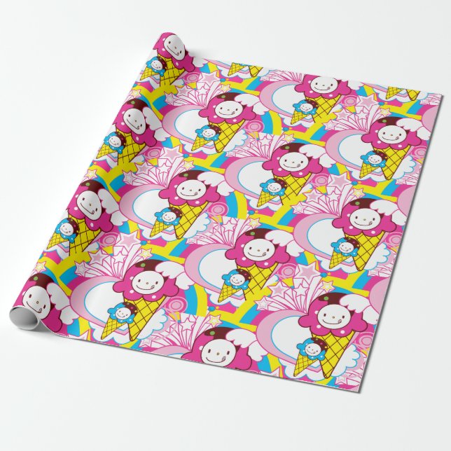 Kawaii Ice Cream Uber Cute Wrapping Paper (Unrolled)