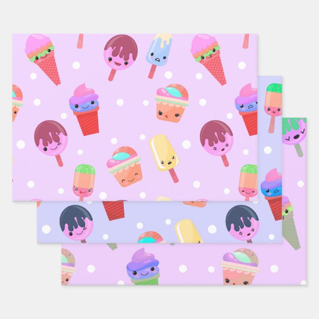 Kawaii Ice Cream  Wrapping Paper Sheet (Set)