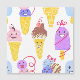 Kawaii ice creams, cute, seamless pattern.