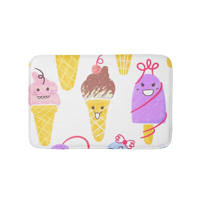 Kawaii ice creams, cute, seamless pattern. bath mat (Front)