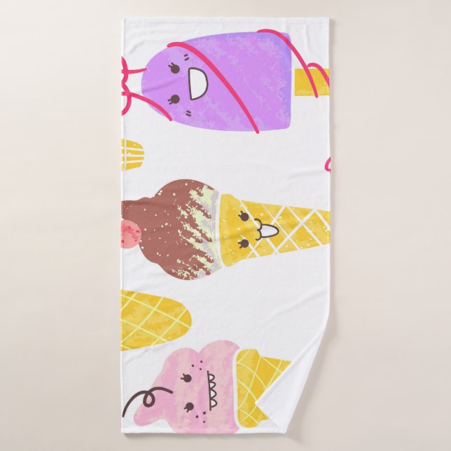 Kawaii ice creams, cute, seamless pattern. bath towel (Bath Towel)