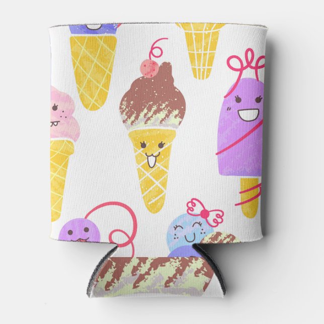 Kawaii ice creams, cute, seamless pattern. can cooler (Front)