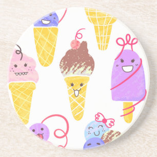 Kawaii ice creams, cute, seamless pattern. coaster