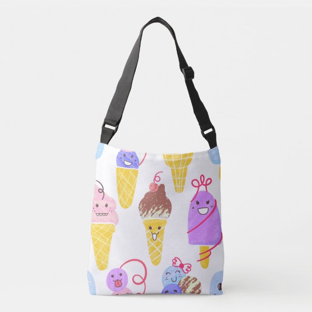 Kawaii ice creams, cute, seamless pattern. crossbody bag (Front)