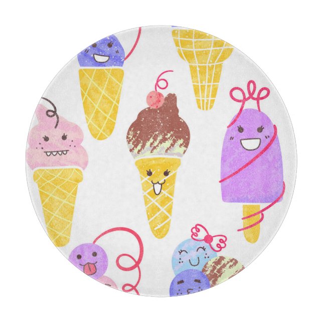 Kawaii ice creams, cute, seamless pattern. cutting board (Front)