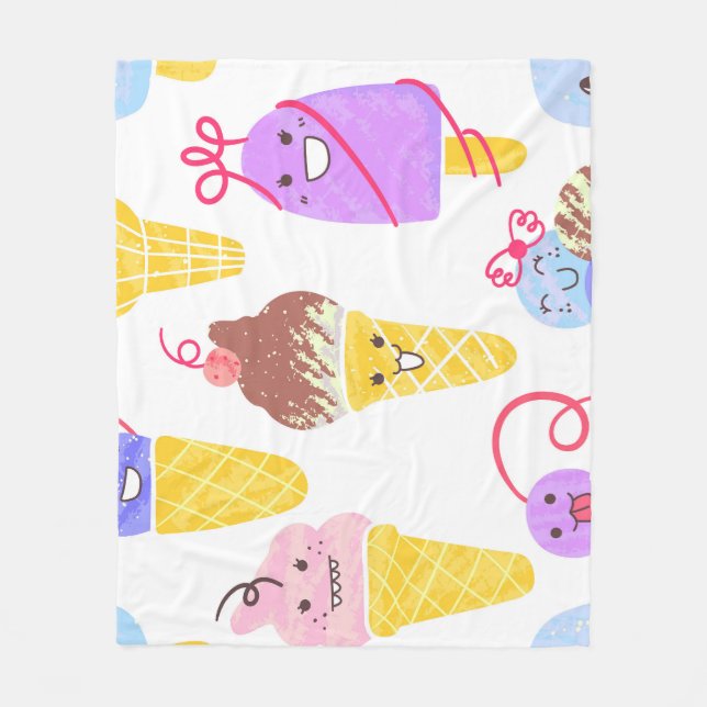 Kawaii ice creams, cute, seamless pattern. fleece blanket (Front)